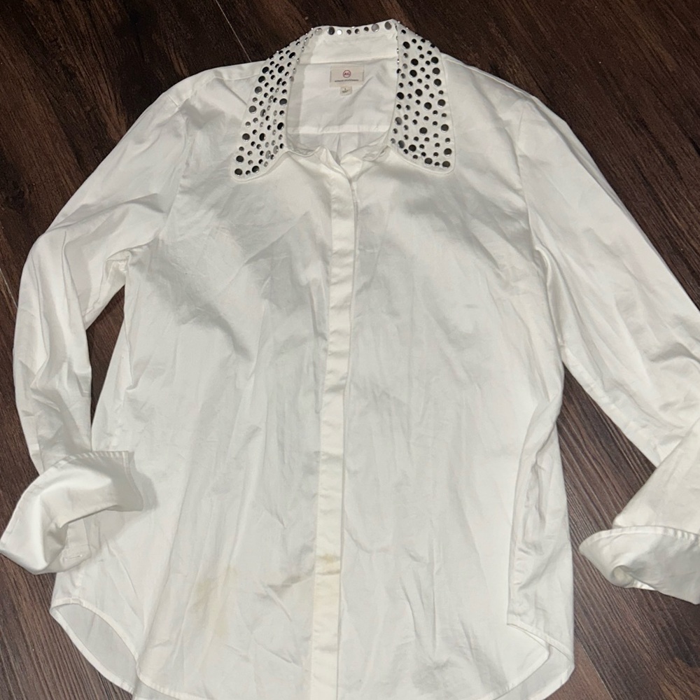 White Button-Up Shirt with Studded Collar